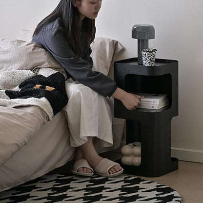 Modern Side Table,Small end Table for Small Spaces,Metal nightstand with Storage Shelf,Space-Saving Bedside Table Accent Table Drink Tables for Living Room,Bedroom.No Assembly Required