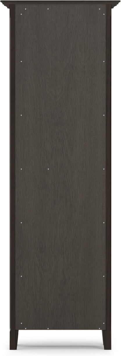 SIMPLIHOME Amherst Bookcase - 70 inch Tall 5-Shelf Solid Wood Bookshelf in Hickory Brown, Transitional Storage for Living Room, Study Room or Office with Adjustable Shelves and Tapered Legs