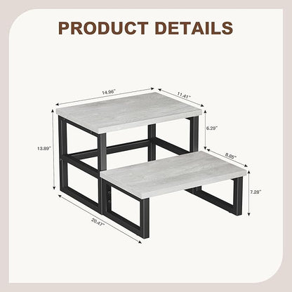 Homeiju 3 in 1 Step Stools for Adults Kids Toddler, Heavy Duty Wooden Step Stool with Non-Slip Pads, 2 Tire Step Stool for Kitchen Bathroom Bedroon Stepping Stool, Light Grey