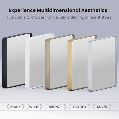 Black Bathroom Mirror 38X38 Inch, Black Metal Framed Mirror for Wall, Rounded Rectangle Matte Bathroom Vanity Mirror with Tempered Glass, Anti-Rust, Horizontal/Vertical