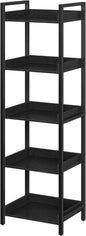 Rolanstar Bookshelf, 5-Tier Storage Rack, Narrow Corner Bookshelf, Display Wooden Shelves for Living Room, Bathroom, Balcony, Kitchen,Black