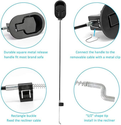 Metal Recliner Handle Replacement Parts with Cable, Universal Recliner Sofa Chair Couch Release Lever Pull Handle, Fits Ashley and Major Recliner Brands, Exposed Cable Length 4.9“