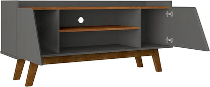 Manhattan Comfort Marcus Mid Century Modern 55 Inch TV Stand with Solid Wood Legs, Cable Management, 4 Shelves and Soft Close Doors, Entertainment Center and Media Console for Living Room, Grey