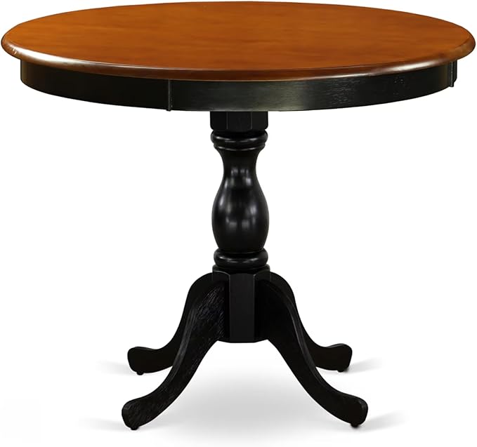 East West Furniture AMAB5-BCH-06 5 Piece Dining Set Includes a Round Kitchen Table with Pedestal and 4 Shitake Linen Fabric Parson Dining Chairs, 36x36 Inch, Black & Cherry