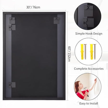 Koonmi Black Mirrors for Wall, 30x60 Inch Bathroom Mirror, Rectangular Wall Mirror for Living Room Bedroom Bathroom, Hangs Horizontally or Vertically