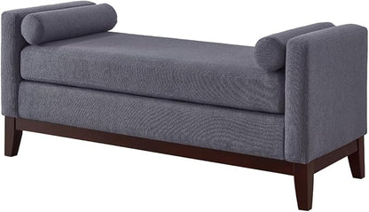 24KF Large Upholstered Boucle Fabric Ottoman with Pillows,Comfort Padded Window Bench for Living Room,Entryway Bench,5095-Dark Gray