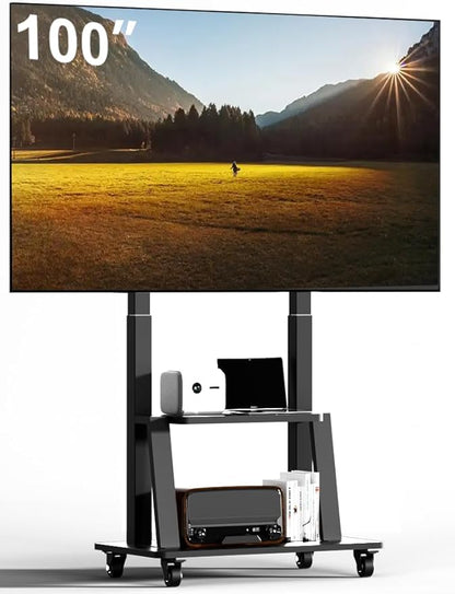 Mobile TV Cart Rolling TV Stand for 42 to 55 65 70 75 85 86 90 100 inch Television Heavy Duty Portable TV Stand on Wheels, Height Adjustment, Holds Up to 180 LBS, Vesa 200×200-900×600mm