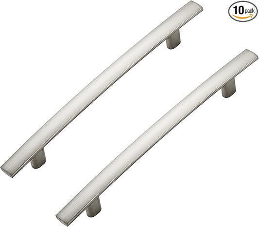 10 Pack Cabinet Handles 5" Hole Center - Curved Cabinet Pulls Brushed Nickel Drawer Pulls for Kitchen Cupboard Solid Hardware for Dresser Drawer Arch Hardware