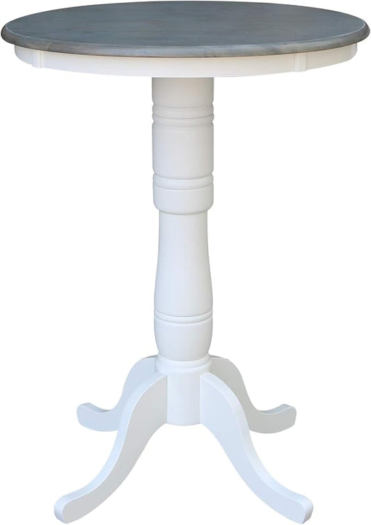 IC International Concepts 30" Round Top Pedestal Dining Table, 40.9" High, White/Heather Gray