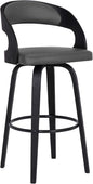 Armen Living Shelly 30" Bar Height Swivel Gray Faux Leather and Black Wood Bar Stool - Set of 2