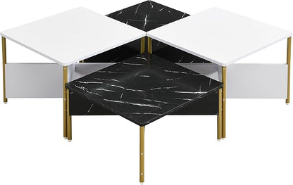 Christopher Knight Home Lana Wooden Nesting Coffee Table Set of 4, Mid Century Modern Square Living Room Table, Free Adjustable Shape Table, Versatile and Stylish Living Room Furniture, White + Black