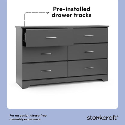 Storkcraft Brookside 6-Drawer Dresser (Gray) – GREENGUARD Gold Certified, Nursery & Kids Storage, Nursery Essentials, Kids Room Storage, Durable Bedroom Dresser