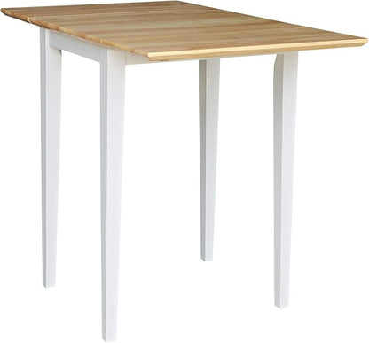 IC International Concepts, Solid Wood Small Drop Leaf Dining Table, Solid Real Wood, Sturdy Parawood, White/Natural