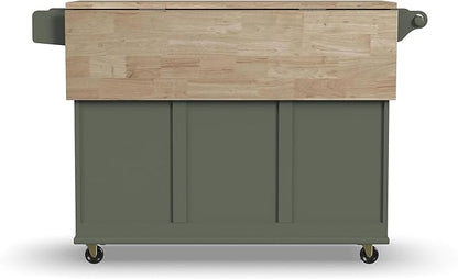 Homestyles Mobile Kitchen Island Cart with Wood Top and Dropleaf Breakfast Bar, 18" D x 53.5" W x 36" H, Green