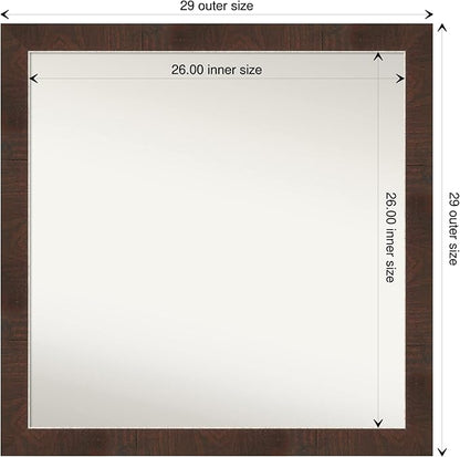 Amanti Art Brown Bathroom Mirror for Over Sink, 29x29 Wildwood Brown Narrow Square Vanity Mirror, Large Country Rustic Frame, Hangs Horizonally and Vertically, Bathroom Wall Decor, Non-Beveled Edge