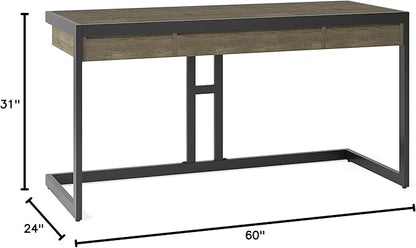 SIMPLIHOME Erina SOLID ACACIA WOOD Industrial 60 inch Wide Writing Office Desk in Distressed Grey for the Office Desk, Writing Table, Workstation and Study Table