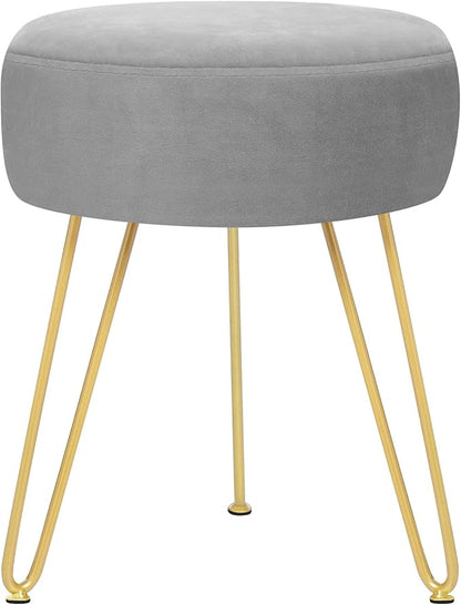 GERANT Multifunctional Vanity Stools - Velvet Round Ottoman Modern Dressing Stool -Upholstered Footrest Stool - Side Table Footstool with Golden Metal Leg for Living Room, Bedroom (Gray)