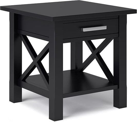 SIMPLIHOME Kitchener SOLID WOOD 21 inch Wide Square Contemporary End Table in Black for the Living Room and Bedroom