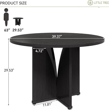 LITTLE TREE 39-Inch Dining Table for 4, Rustic Kitchen Table, Round Dining Table with X-Shaped Stable Pedestal, Farmhouse Dinner Table for Dining Room, Living Room, Black