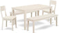 East West Furniture CAAD5C-LWH-LC 5 Piece Kitchen Table Set for 4 Includes a Rectangle Dining Room Table and 2 Faux Leather Dining Chairs with 2 Benches, 36x60 Inch, Linen White