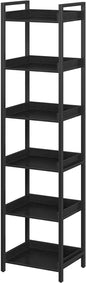 Rolanstar Bookshelf, 6-Tier Storage Rack, Narrow Corner Bookshelf, Display Wooden Shelves for Living Room, Bathroom, Balcony, Kitchen,Black