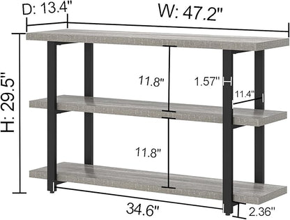 FOLUBAN Sofa Table, Wood Entryway Table with Storage Shelves for Living Room, Modern Console Tables for Hallway, Entrance, or Behind Couch, Light Grey, 47 Inch