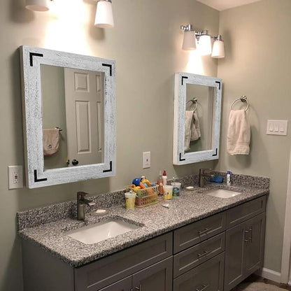YOSHOOT Rustic Wooden Framed Wall Mirror, Natural Wood Bathroom Vanity Mirror for Farmhouse Decor, Vertical or Horizontal Hanging