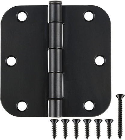 42 Pack Matte Black Door Hinges 3.5 Inch 5/8" Radius, Interior 3 1/2" Bi-fold Table Closet Rounded Hinge for Doors,Furniture,Farm,Book Shelf,Gate,Bed Room,Entryway,Patio,Playhouse,Kit