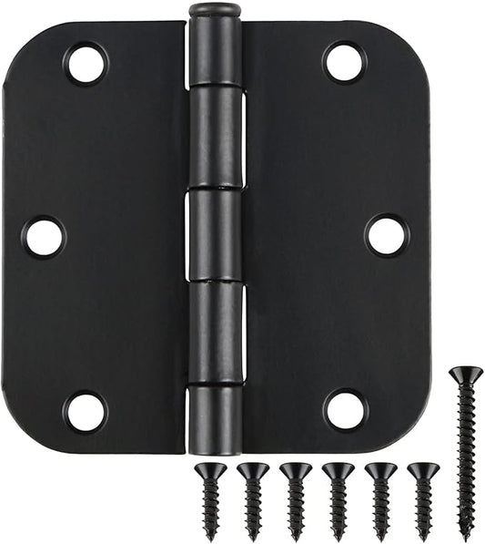42 Pack Matte Black Door Hinges 3.5 Inch 5/8" Radius, Interior 3 1/2" Bi-fold Table Closet Rounded Hinge for Doors,Furniture,Farm,Book Shelf,Gate,Bed Room,Entryway,Patio,Playhouse,Kit