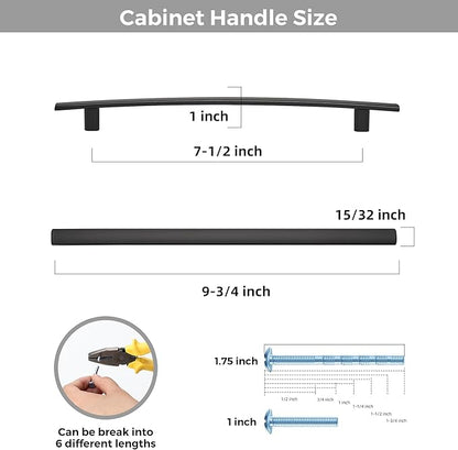 30 Pack Cabinet Handles 7.5" Hole Center - Curved Cabinet Pulls Black Drawer Pulls for Kitchen Cupboard Solid Hardware for Dresser Drawer Arch Hardware