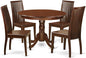 East West Furniture HLIP5-MAH-W 5 Piece Dining Room Table Set Includes a Round Dining Table with Pedestal and 4 Wood Seat Chairs, 42x42 Inch, Mahogany
