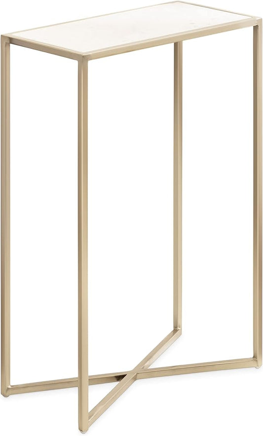 Kate and Laurel Jaspur Modern Slim Side Table, 16 x 8 x 24, White Marble and Gold, Decorative Glam Narrow End Table for Use as Narrow Bedroom Nightstand or Living Room Accent
