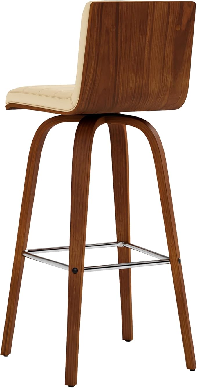 Vienna 30" Swivel Bar Stool in Walnut Wood Finish with Cream Faux Leather - Set of 2