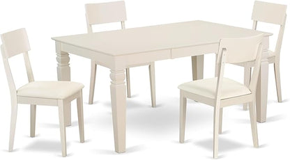 East West Furniture WEAD5-LWH-LC 5 Piece Dining Table Set for 4 Includes a Rectangle Kitchen Table with Butterfly Leaf and 4 Faux Leather Upholstered Chairs, 42x60 Inch, Linen White