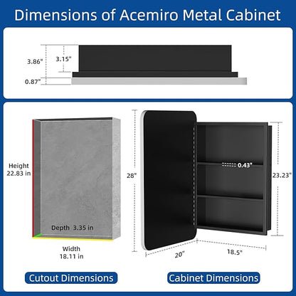 20x28 Inch Brushed Silver Recessed Medicine Cabinet with Mirror Metal Framed Surface Wall Mounted Bathroom Medicine Cabinet Mirror with Storage