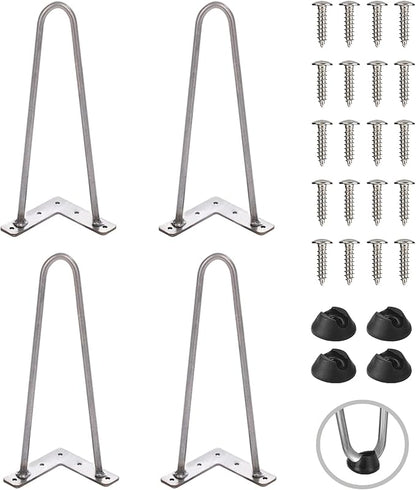 TEN49 Heavy Duty Hairpin Table Leg - 12 Inch Industrial Furniture Legs - Raw Steel Color Solid Rods Metal Leg for Table - Fit for Mid-Century Modern Bed End, Coffee Table, TV Stand, Chair Legs