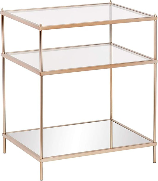 SEI Furniture Knox Side Table - Metallic Gold Metal Frame With Glass Top - Glam Style Décor, Copper