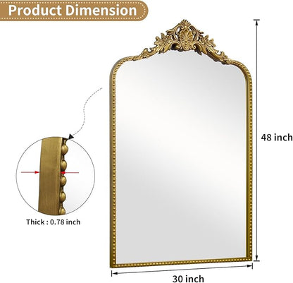 G-LEAF Vintage Baroque Full Length Floor Mirror 30"X48", Victorian Antique Mirror with Black Brush Gold Ornate Metal Frame for Fireplace Entryway Living Room Hallway Bathroom