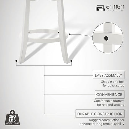 Armen Living Blair 26 in. Matte White Counter Height Rubberwood Swivel Barstool with Fog Fabric Seat - Set of 3