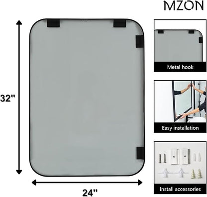 MZON 24x32 Inch Matte Black Bathroom Mirror, Rectangle Wall Mirror for Bathroom, Anti-Rust Frame & Tempered Glass, Hangs Horizontally/Vertically - Farmhouse, or Modern Bathroom Decor