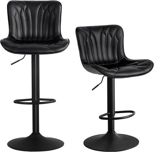 YOUNUOKE Bar Stools Set of 2 Black Barstools Adjustable Counter Height Stools 24 inch Swivel Modern Bar Stool with Back for Kitchen Island