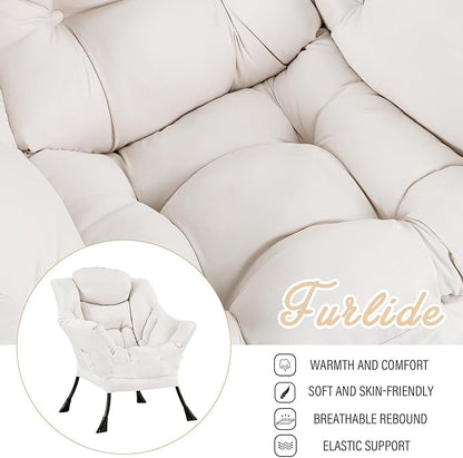 Lazy Chair for Living Room, Modern Accent Chairs with Armrests, Comfy Lounge Chair with Side Pocket, Cozy Lazy Sofa for Reading, Balcony, Bedroom, Dorm, Small Spaces (Beige)