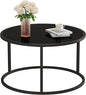 SAYGOER Black Glass Coffee Table Small Round Coffee Tables 27.6In Modern Tempered Glass-Top Accent Center Table for Living Room Home Office Small Space Easy Assembly