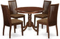 East West Furniture HLIP5-MAH-C 5 Piece Dinette Set for 4 Includes a Round Dining Room Table with Pedestal and 4 Linen Fabric Kitchen Dining Chairs, 42x42 Inch, Mahogany
