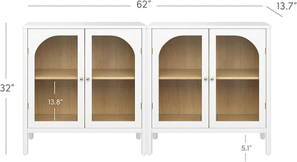 Nathan James Mason Wood Storage Cabinet Accent Sideboard Buffet Credenza TV Stand with Glass Doors and Adjustable Shelf for Dining Room, Entryway or Living Room, Clear Glass/White/Light Oak, Set of 2