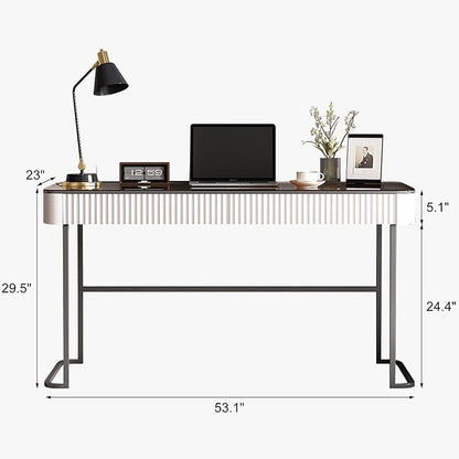 Lartis Home Office Desk Computer Desk Pale Pink Writing Desk - Makeup Vanity no Mirror Intelligent Socket with USB Port Compartmentalized Storage