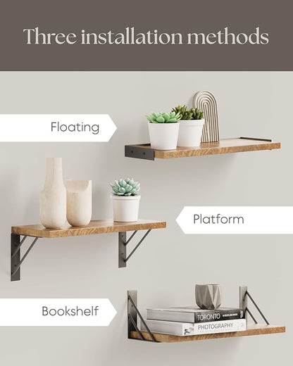 BAYKA Wall Shelves for Bedroom Decor, Floating Wall Shelves for Living Room Kitchen Storage, Wall Mounted Rustic Wood Floating Shelves for Kids Books,Corner Shelves for Bathroom(Set of 3)