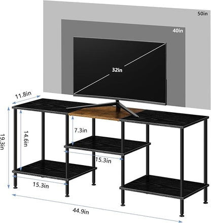 OYEAL 50 Inch TV Stands for Living Room Small Entertainment Center with Open Storage Shelves, Black TV Stands TV Media Console Table for 50 40 32 Inch TV