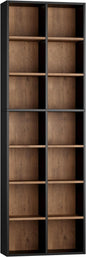 FOTOSOK 71'' Tall Bookshelf, Double Wide Media Tower Rack CD DVD Rack Display Cabinet with Adjustable Shelves, Tall Narrow Bookcase Bookshelf for Home Office, Black/Brown