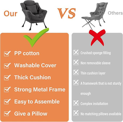 Lazy Chair with Pillow for Living Room, Modern Lounge Accent Chair with Armrests, Leisure Sofa Chair Set, Reading Chair for, Bedroom, Dorm Room, Office, Dark Grey